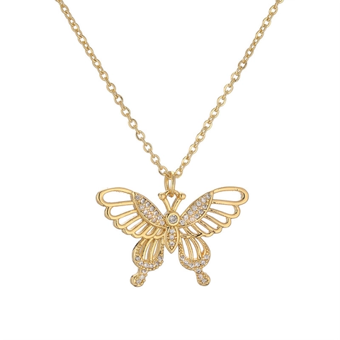 Fashion Copper Butterfly Pendant Necklace With Colorful Zirconia Artificial Pearl Gold Plated Butterfly Chain For Women Jewelry Gift
