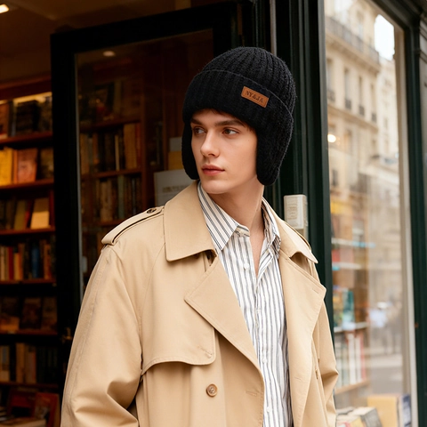 Heren Winter Warme Breimuts Voor Vrouwen Dikke Fleece Gevoerde Muts Met Oorbescherming Winddicht Outdoor Rijden Skull Cap