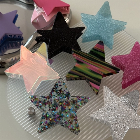 Star Hair Claw Clips Plastic Glitter Holographic Colorful Hairpins For Women Girls Korean Style