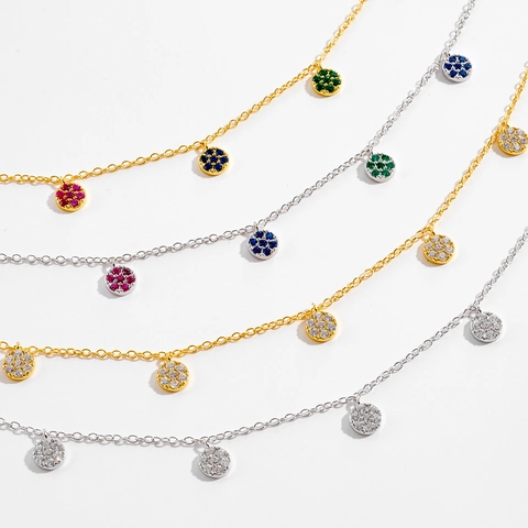Collana in Argento Sterling 925 con Piastra Rotonda e Strass per Donna Moda Coreana Collana Station Gioielli Placcati Oro Argento