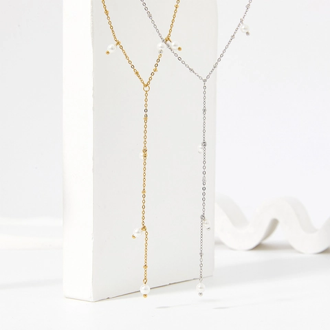 Collana Lariat A Forma Di Y In Acciaio Inossidabile Con Künstliche Perle Artificiali Nappa Lunga Gioielli Eleganti Per Donna