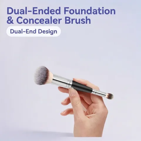 Pinceau De Maquillage À Double Extrémité Fibre Synthétique Fond De Teint Anti-cernes Contour Poignée En Bois