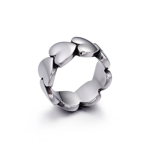 Heart Shaped Continuous Linked Ring Stainless Steel Hollow Polished Retro Band For Women Fashion Jewelry