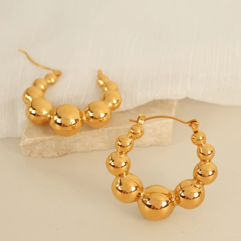Orecchini a Cerchio con Perline Graduate in Acciaio al Titanio per Donna Minimalisti Geometrici Sfera Tonda Gioielli Accessori Moda