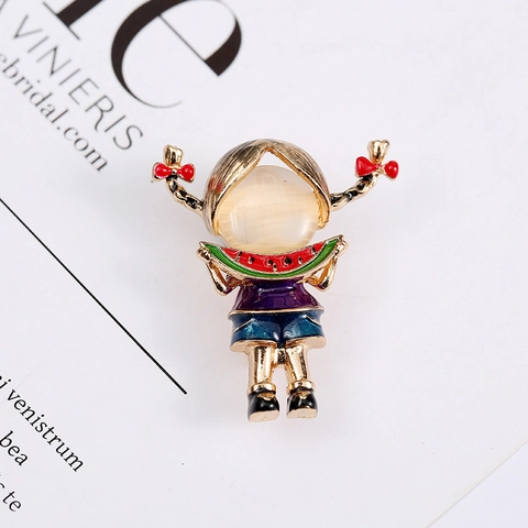 Niedliche Cartoon Charakter Brosche Pin Legierung Katzenauge Stein Emaille Schmuck Für Frauen Schal Schnalle Accessoire