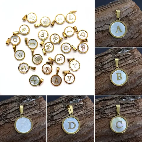 Pendente Iniziale Alfabeto Rotondo In Madreperla Naturale Rame Placcato Oro Per Creazione Gioielli DIY Collana