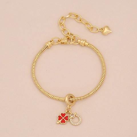 Fashion Charm Bracelet Copper Snake Chain With Enamel Sunflower Bee Heart Charms For Women Sweet Adjustable Jewelry