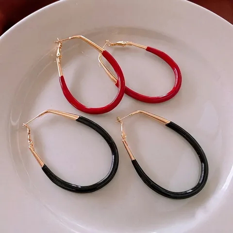 Vintage Oval Kreolen Für Damen Minimalistische U Förmige Geometrische Emaille Metall Schmuck Mit Silver Earring Post
