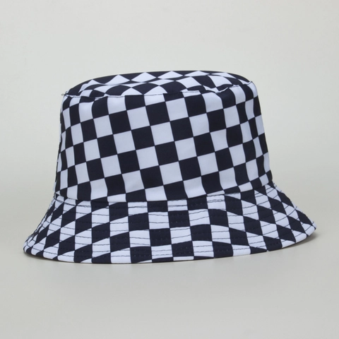 Karierter Wendbarer Anglerhut Canvas Harajuku Street Style Sonnenschutz Outdoor Reise Mode Sonnenschirm Fischerkappe