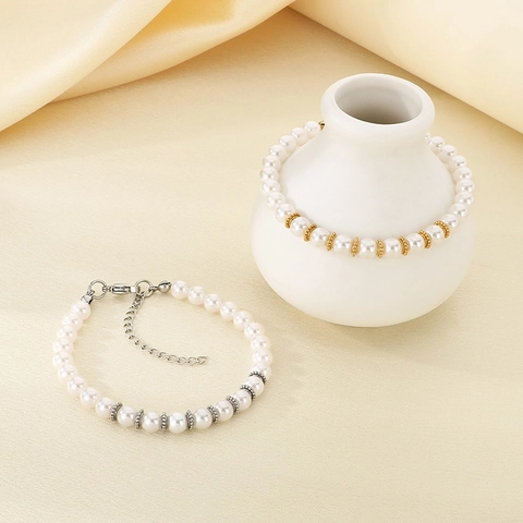 Bracciale Di Perline Con Künstliche Perle Di Vetro E Acciaio Inossidabile Stile Francese Sovrapponibile Gioielli Da Donna Eleganti