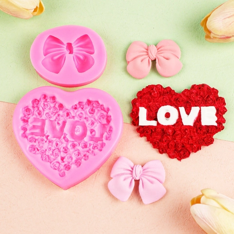 3D Heart Rose Love And Bow Silicone Mold DIY Handcrafted Cake Decoration Chocolate Soap Aromatherapy Plaster Craft