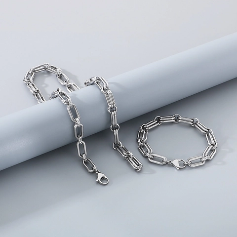 Roestvrijstalen Ketting En Armband Heren Dames Paperclip O-Ketting Stiksels Eenvoudige Creatieve Geometrische Punk Stijl Sieraden