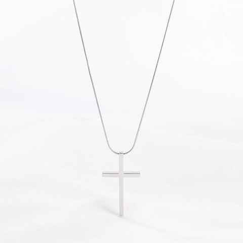 Collar con Colgante de Cruz de Acero Inoxidable Minimalista Cadena de Serpiente Pulida Joyería de Moda Religiosa Hombre Mujer