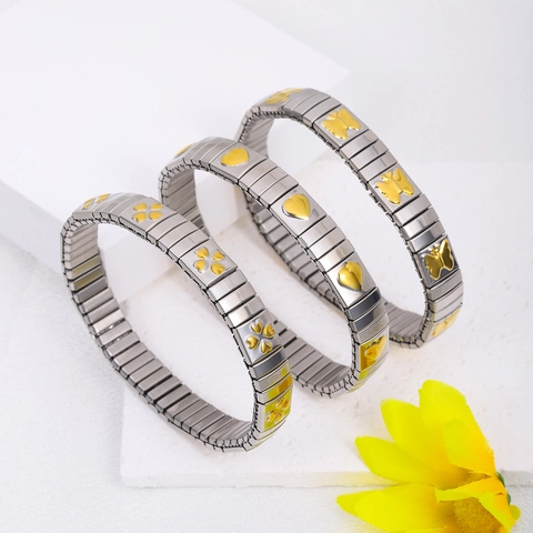 Italian Charm Bracelet Stainless Steel Elastic Stretchable Expansion Bangle Heart Clover Star Butterfly Jewelry For Women