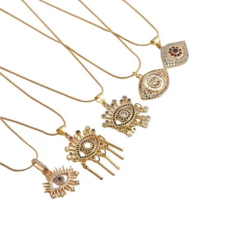 Evil Eye Anhänger Halskette Kupfer Vergoldet Bunte Zirkonia Strass Nazar Hamsa Quaste Schlangenkette Schmuck Für Damen