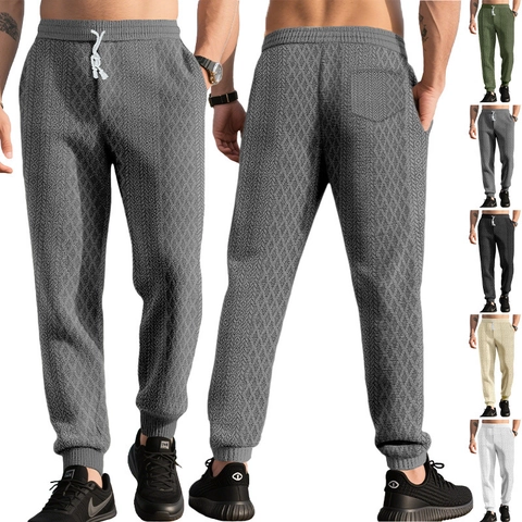 Pantaloni Jogger Uomo Maglia Jacquard Texture Geometrica Coulisse Vita Elastica Casual Sportivo Streetwear
