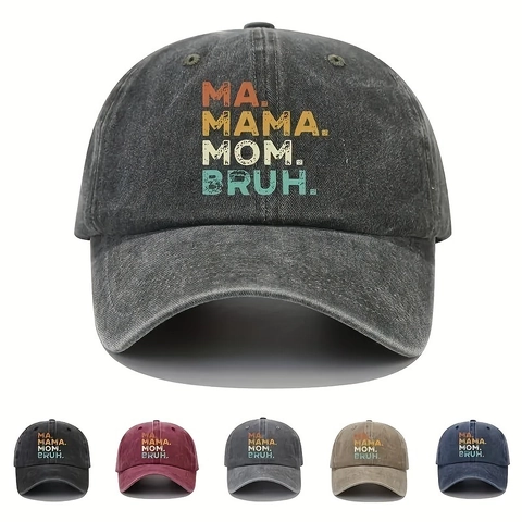 Washed Cotton Baseball Cap Letter Print Ma Mama Mom Bruh Distressed Adjustable Vintage Sun Hat For Women Men