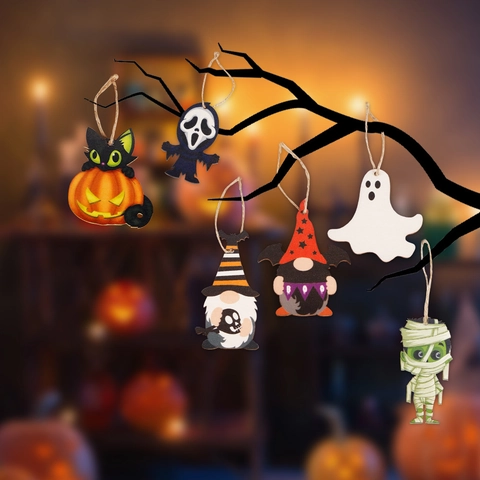 Halloween Holz Gnom Geist Hängende Ornamente Rudolph Kürbis Mumie Ghostface Hexe Anhänger Home Party Requisite Dekor Wandbehang