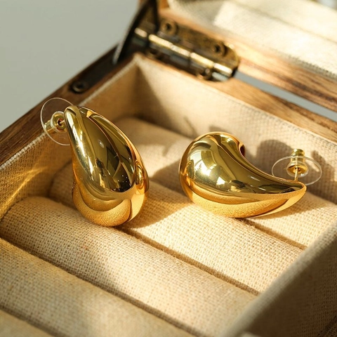 Chunky Druppeloorbellen Voor Dames Minimalistisch Hoogglans Metaal Sieraden Met Koperen Oorsteker