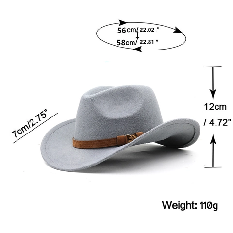Western Cowboy Fedora Hat Wide Brim Polyester Felt With Leather Belt Buckle Decor Classic Jazz Style For Men Women