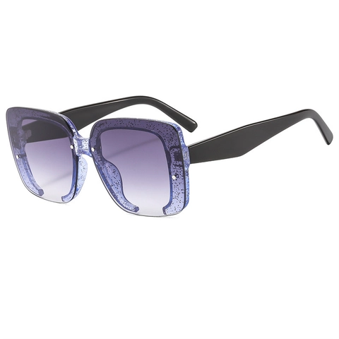 Fashion Square Oversized Sunglasses Glitter PC Frame UV400 Gradient Lens Y2K Semi Rimless Retro Party Eyewear Unisex