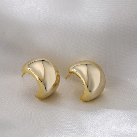 Pendientes De Aro Gruesos Geométricos Cobre Chapado En Oro De 14K Con Poste De Plata De Ley 925 Joyería Lisa Vintage