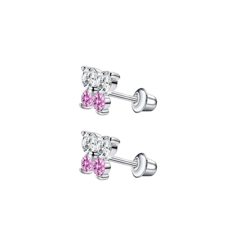 Butterfly Heart Star Stainless Steel Stud Earrings With Zircon Inlay Safety Screw Back Piercing Jewelry For Women Girls