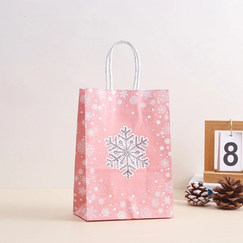 Sac Cadeau En Papier Imprimé Flocon De Neige Thème Noël Hiver Avec Poignées Emballage Shopping Fête Portable