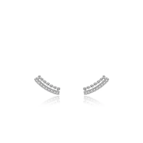 Pendientes De Botón En Arco De Plata De Ley 925 Con Circonita Minimalista Geométrico Doble Fila Elegante Para Mujer