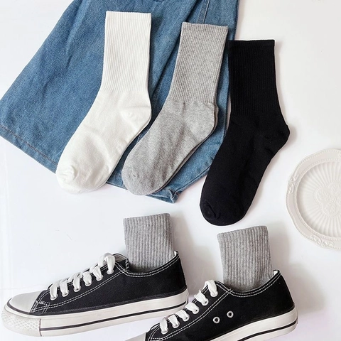 Gerippte Sport Socken Polyester Baumwolle Atmungsaktiv Athletisch Crew Knöchel Einfarbig Lässig Unisex Mittellang