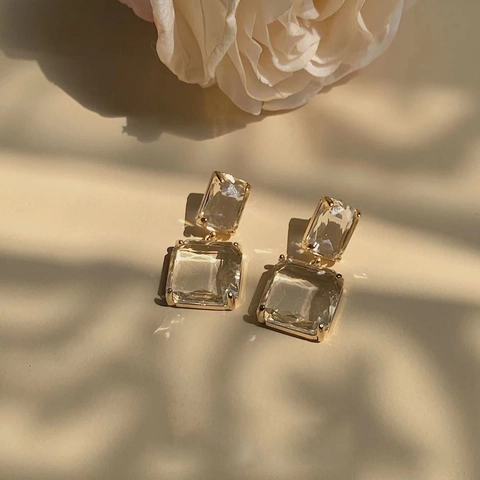 Orecchini Pendenti Quadrati Geometrici Con Perno In Argento Sterling 925 Cristallo Trasparente Stile Retro Per Donne