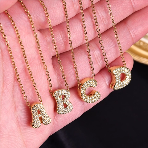 Bubble Initial Letter Pendant Necklace Micro Pave Zircon Copper Hip Hop Jewelry For Men And Women
