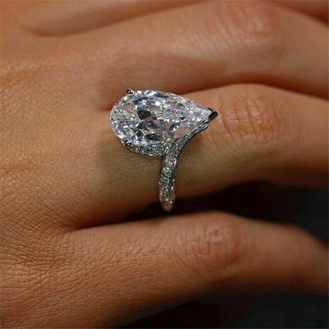 Bague Élégante En Zircone Taille Poire Cuivre Avec Pierre Goutte D'eau Brillante Bijoux Mariage Fiançailles Femmes