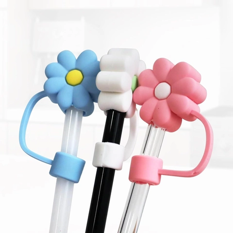 Silicone Straw Cover Cap Cartoon Flower Cloud Star Dustproof Reusable BPA Free Straw Topper For Tumbler Cups Cute