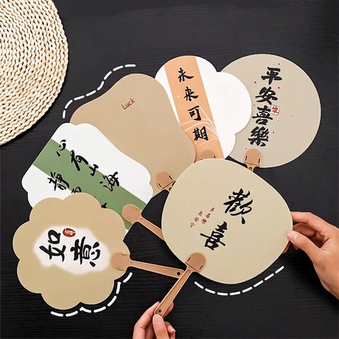 Handheld Fan Chinese Style Calligraphy Irregular Shape Waterproof Plastic Decorative Portable Summer Cooling For Gift