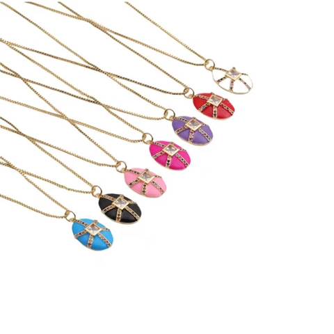 Collana Con Pendente In Rame Placcato Oro Smalto Ovale Croce Zircone Strass Gioielli Di Moda Geometrici Per Donna