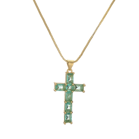 Collana Con Pendente A Croce Rame Micro Pave Zirconia Colorata Gioielli Di Moda Per Donna