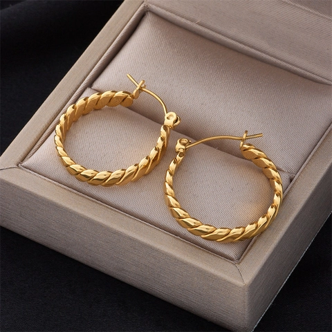 Creolen Aus Titanstahl Gedreht Geometrisch Nicht Verblassend Gold Silber Mode C-Form Schmuck Zubehör Für Frauen