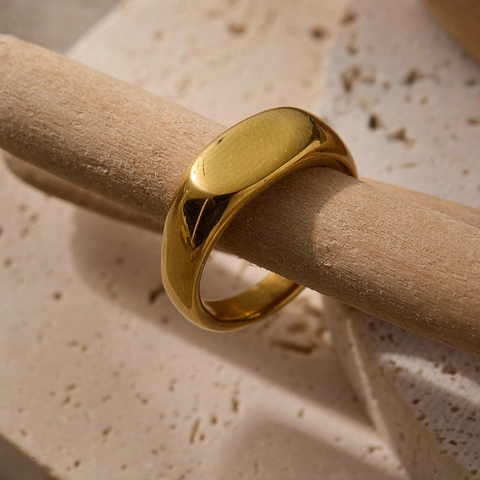 Signet Ring 316L Stainless Steel PVD Gold Plated Polished Smooth Surface Minimalist Jewelry For Men Women