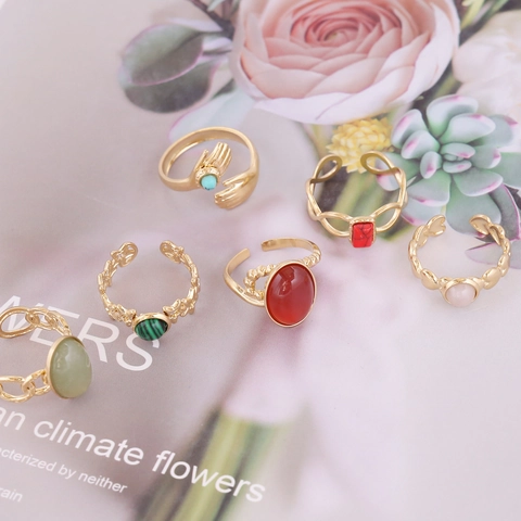 Natural Stone Edelstahl Verstellbare Offene Ringe Für Frauen INS Stil Geometrisch Herz Umarmende Hände Modeschmuck