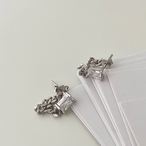 Minimalistische Ohrstecker Aus 925er Sterlingsilber Mit Rechteckigem Zirkon Und Kubanischer Gliederkette U-Form Für Damen
