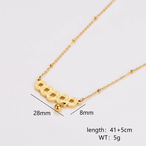 Collana Con Pendente Monete Cinque Imperatori Con Campanello Placcato Oro 18K Acciaio Inossidabile 304 Donna