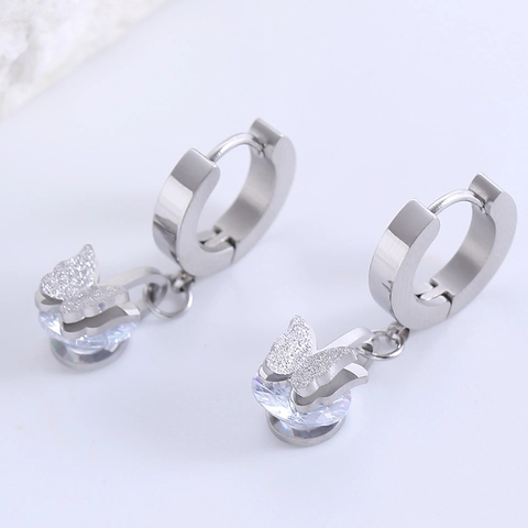 Pendientes Colgantes De Mariposa Acero Inoxidable 316L Aros Con Zirconia Cúbica Clara Moda Para Mujeres