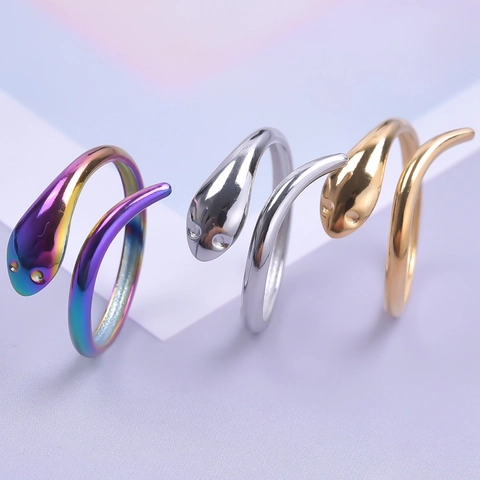 Snake Ring Stainless Steel Open Adjustable Vintage Punk Gothic Animal Wrap Polished Jewelry For Men Women