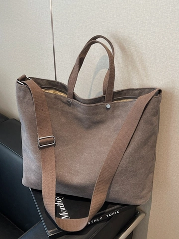 Large Capacity Canvas Tote Bag Casual Commuter Handbag With Adjustable Shoulder Strap For Women Simple Retro Style