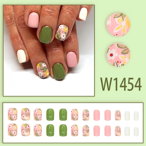 Glänzende Kunstnägel Zum Aufkleben Frisches Ölgemälde Blumenmuster Künstliche Nagelspitzen Für Frauen Elegante Maniküre