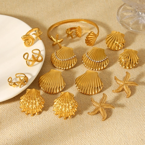 Marine Stil Muschel Seestern Schmuck 18K Vergoldet Edelstahl Wasserdicht Ozean Thema Mode Ohrringe Für Damen