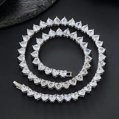 Herz Zirkon Tennis Kette Halskette Iced Out Hip Hop Luxus Legierung Schmuck Für Damen Herren