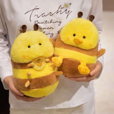 Süße Biene Ente Plüschtier Weiche Stofftier Puppe Schlüsselanhänger Mit Goldmünze Streifen Ornament Für Taschen Dekoration