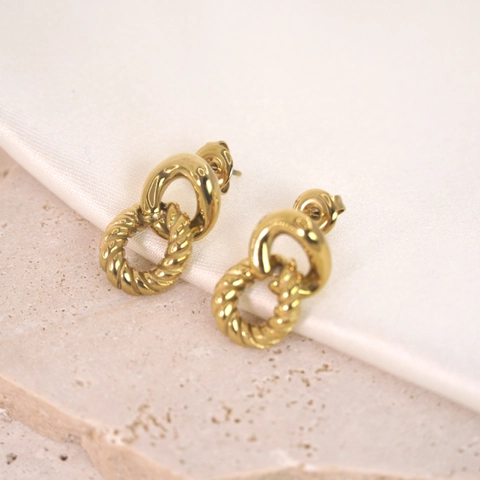 Boucles D'oreilles Créoles Doubles Entrelacées Corde Torsadée Plaqué Or 14K Acier Inoxydable Style Minimaliste Vintage